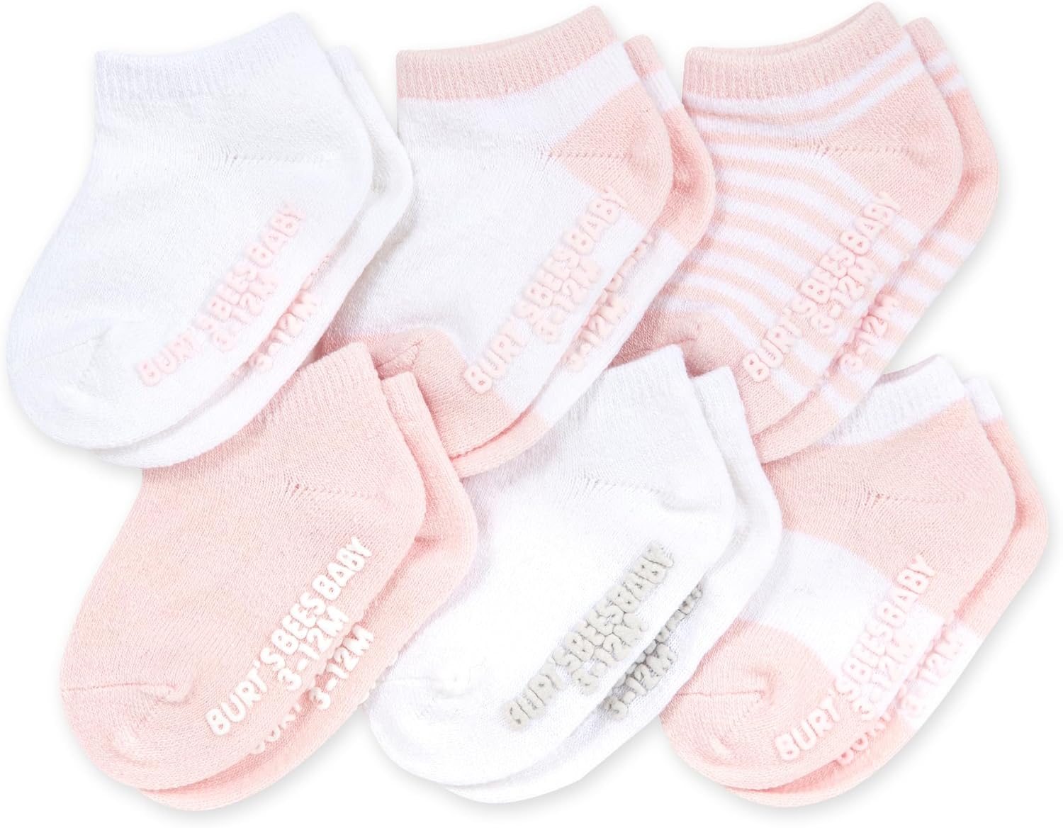 Burt's Bees Baby Calcetines de tobillo para bebés niñas con agarres antideslizantes (paquete de 6) | Soft, stretchy cotton blend ankle socks feature a stay-put ankle rib band and keep socks on feet