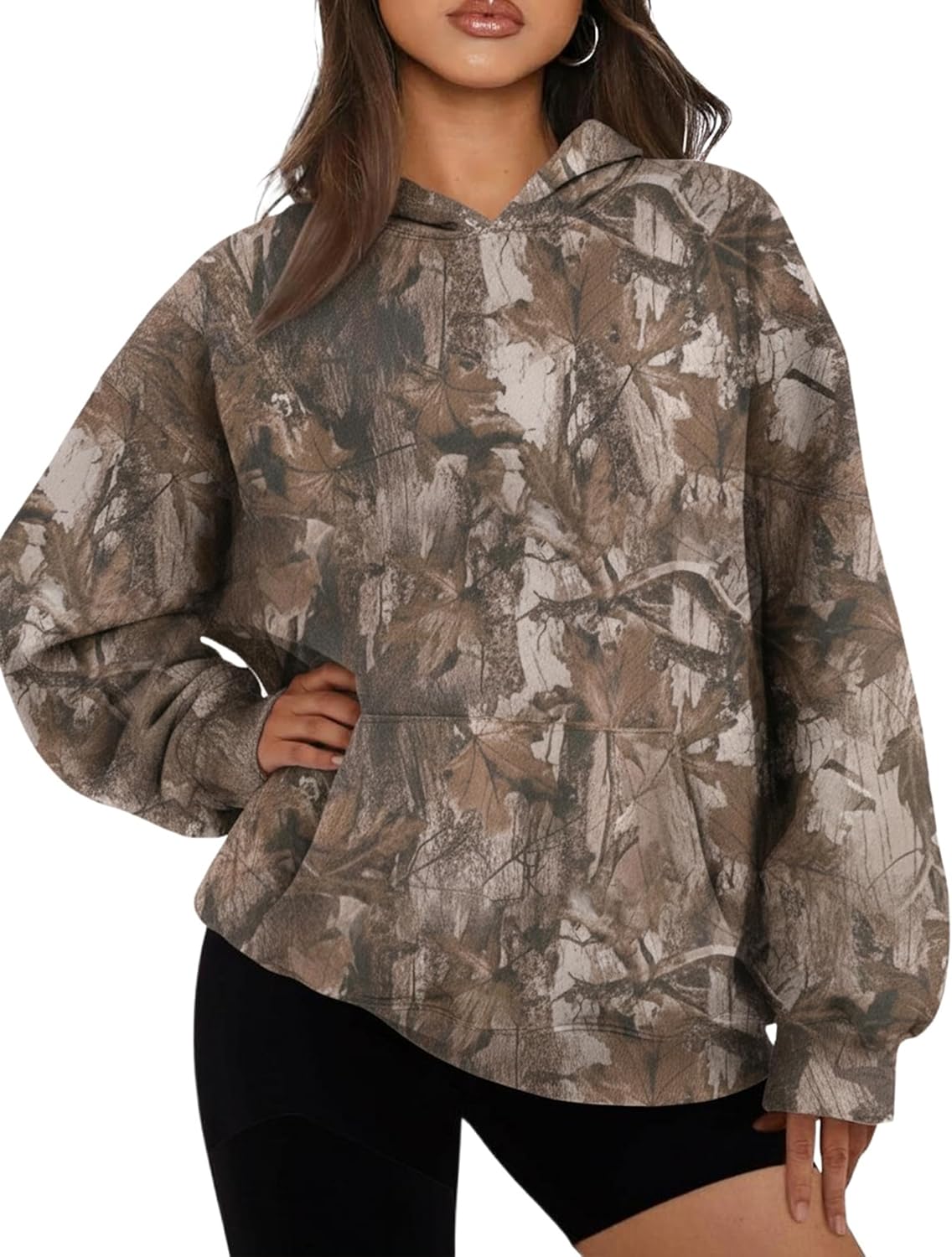 MSBESYOR Sudadera con Capucha de Camuflaje para Hombre y Mujer, Sudadera con Capucha de Forro Polar de Gran Tamaño con Hoja de Arce, Sudadera con Estampado Gráfico y Bolsillo