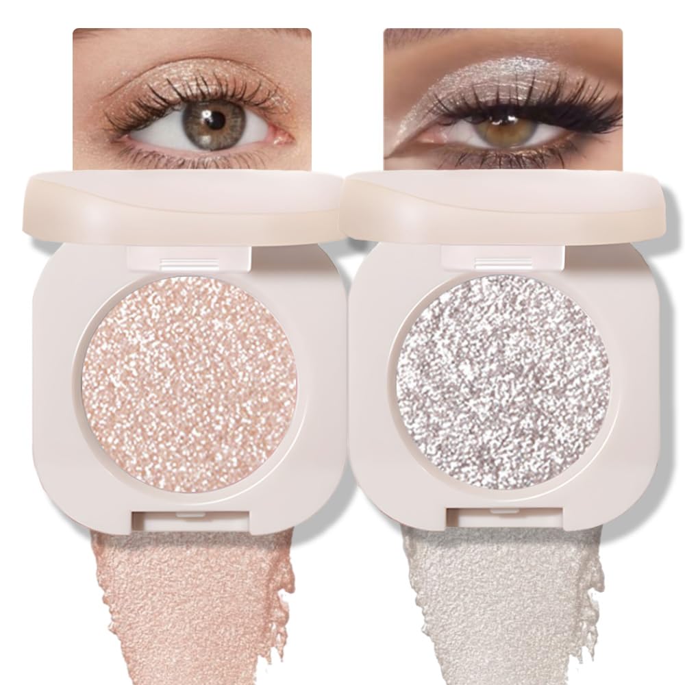 FeiCuiYun Paleta de sombras de ojos con brillo, purpurina y destello para mujeres mayores, blanco perla plateado con brillo, purpurina y efecto metálico holográfico, crema iridescente, sombra de ojos