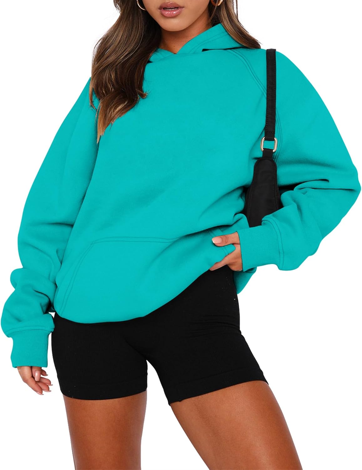 onlypuff Sudadera de manga larga con capucha para mujer, con bolsillo de canguro, suéter básico de forro polar