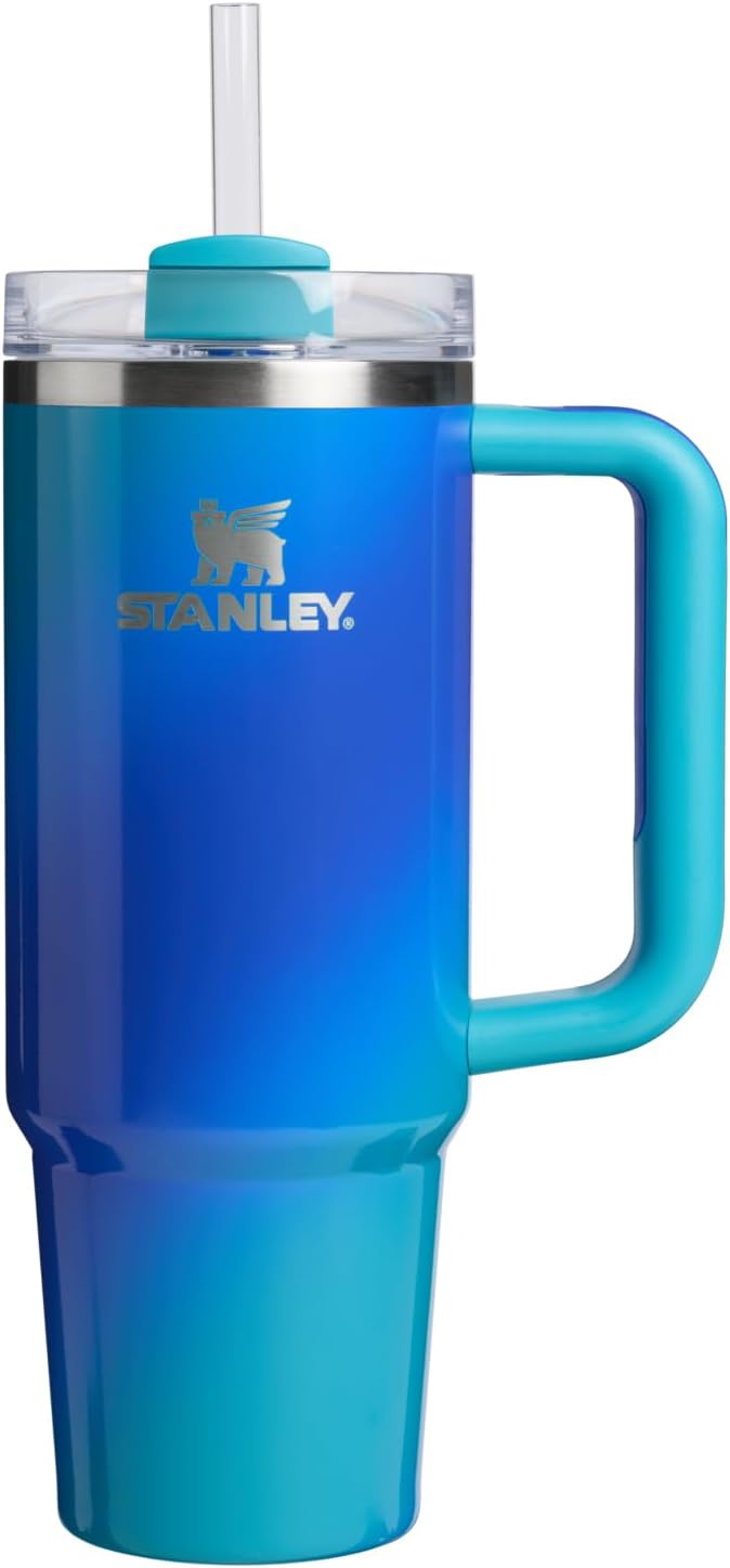 Stanley Quencher H2.0 - Vaso de acero inox. con asa, pajilla y tapa FlowState giratoria de 3 posiciones; aislamiento térmico/sin BPA; apto p/portavaso p/viaje; 30 oz, coral dorado (Goldenrod Coral)
