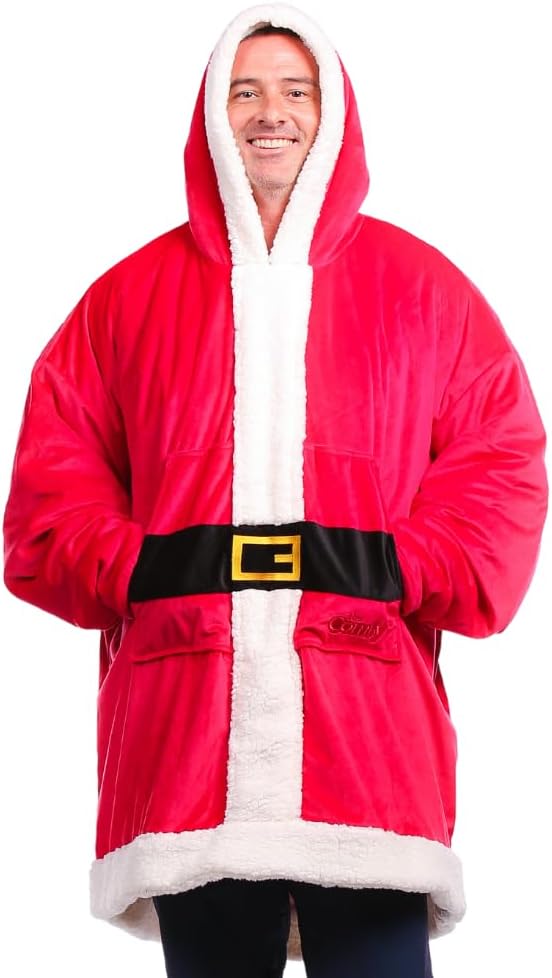 THE COMFY Original - Manta de forro polar de microfibra con forro sherpa, diseño de gran tamaño con capucha y bolsillo de Shark Tank