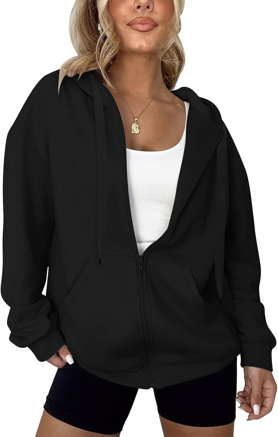 LYHIPSS - Sudaderas con capucha de gran tamaño para mujer, ligeras, con cremallera completa, manga larga, con cordón