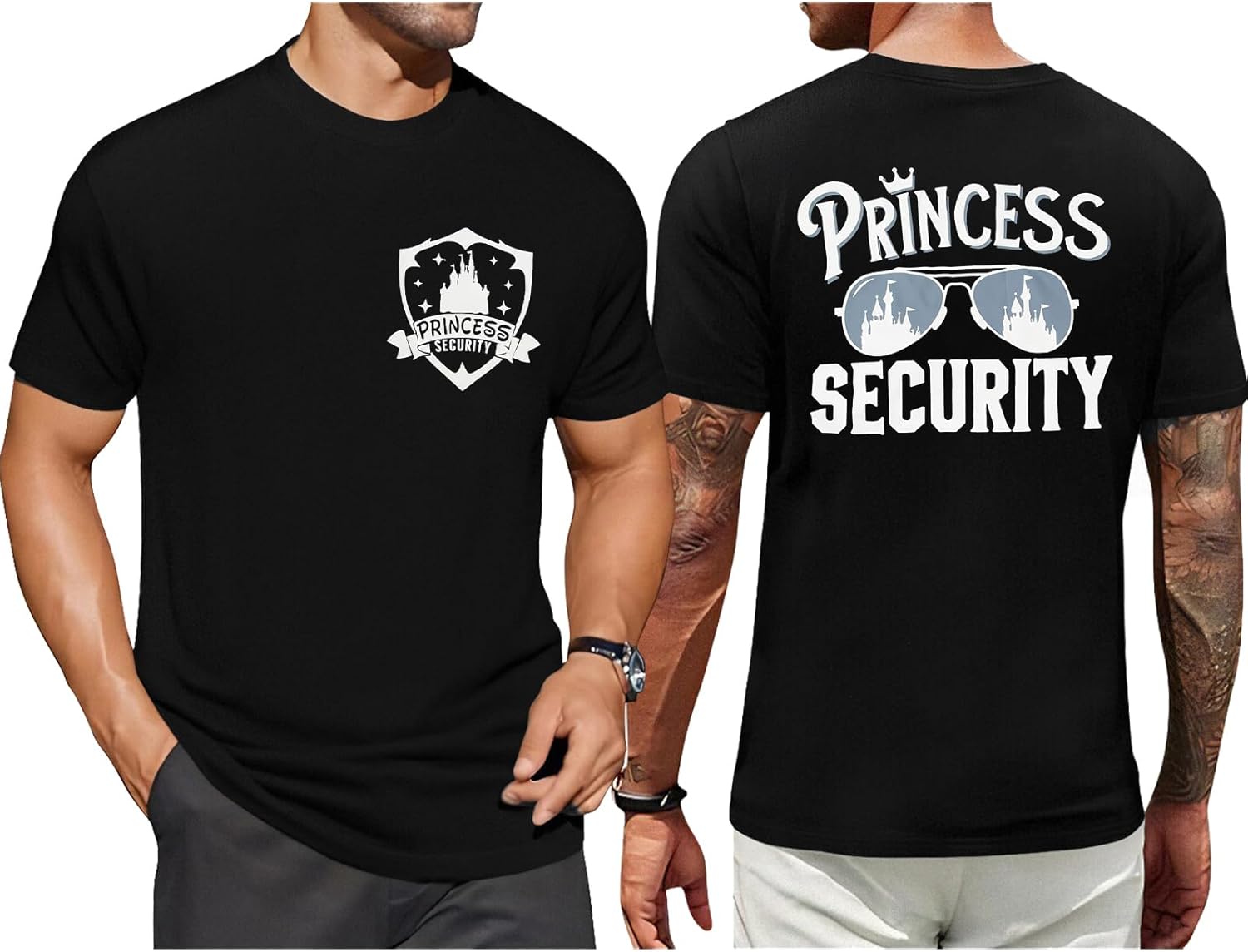 FRYAID Camiseta del Equipo de Seguridad de Princesas para Hombres Camiseta Mágica Reino Mágico Camisetas Papá Fiesta de Cumpleaños Viaje Familiar Tops de Manga Corta