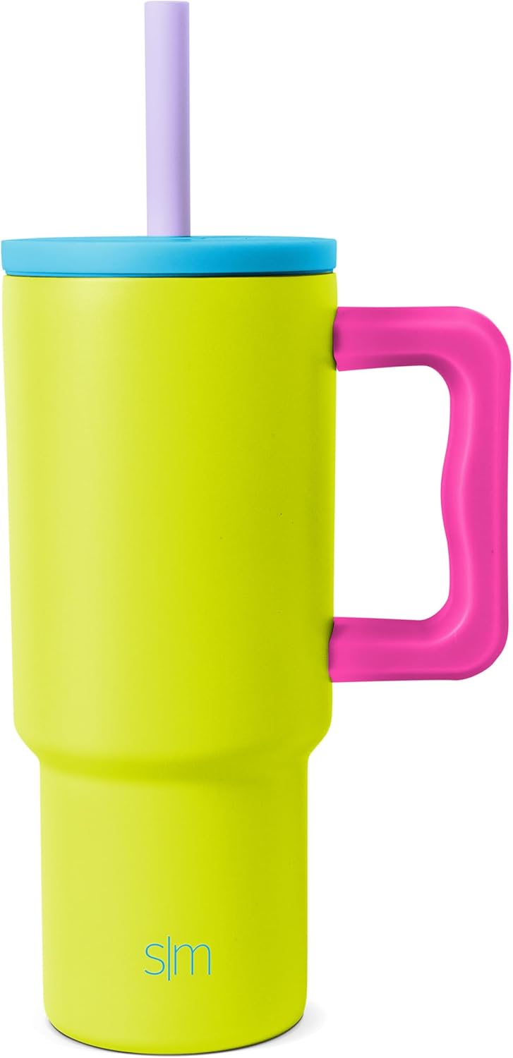 Simple Modern Disney Trek Kids - Vaso de acero inoxidable para niños y niñas, con asa y tapa con pajilla de silicona, resistente a derrames y fugas, reutilizable, Minnie Mouse en terrazo, 24 onzas
