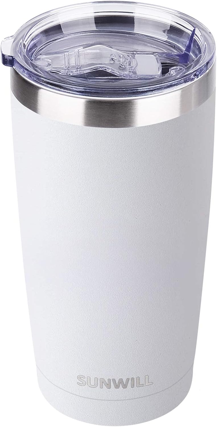 SUNWILL Vaso de café de viaje de 20 onzas, taza aislada con tapa, taza de acero inoxidable para exteriores, recubrimiento en polvo, color azul rey