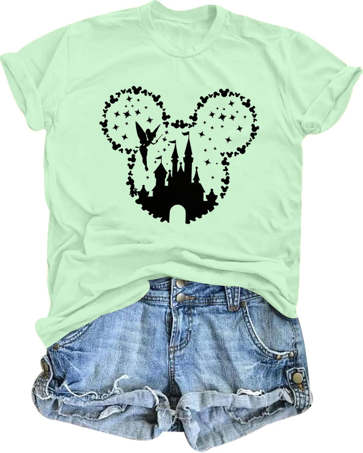 Camiseta de manga corta con diseño de castillo mágico para mujer, diseño de hadas, informal, para vacaciones, vacaciones
