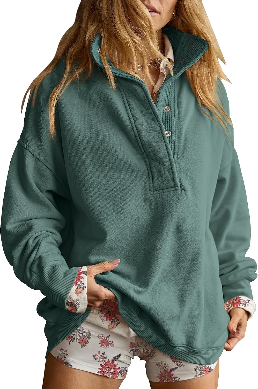 Gacaky - Sudadera para mujer de talla extragrande, informal, de manga larga, con botones, cuello Henley, ropa a la moda