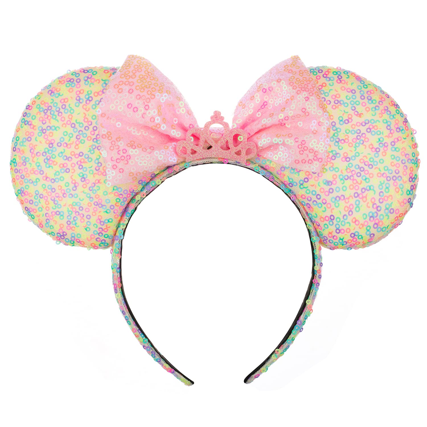 Foeran - Diademas con orejas de ratón, arcos brillantes, orejas de ratón con purpurina, decoración para fiesta de princesa, disfraz para niñas y mujeres (impresión de leopardo-1)