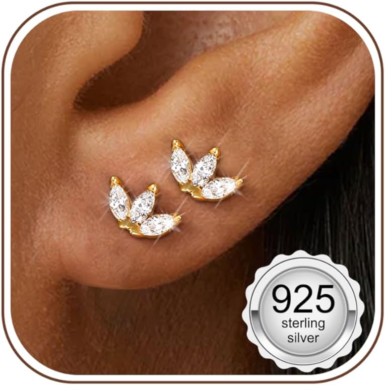 Adramata 925 Sterling Silver Earrings Women Girl Small Earrings Cubic Zirconia Hypoallergenic Piercing Ear Helix Tragus Earring Women Silver/Gold