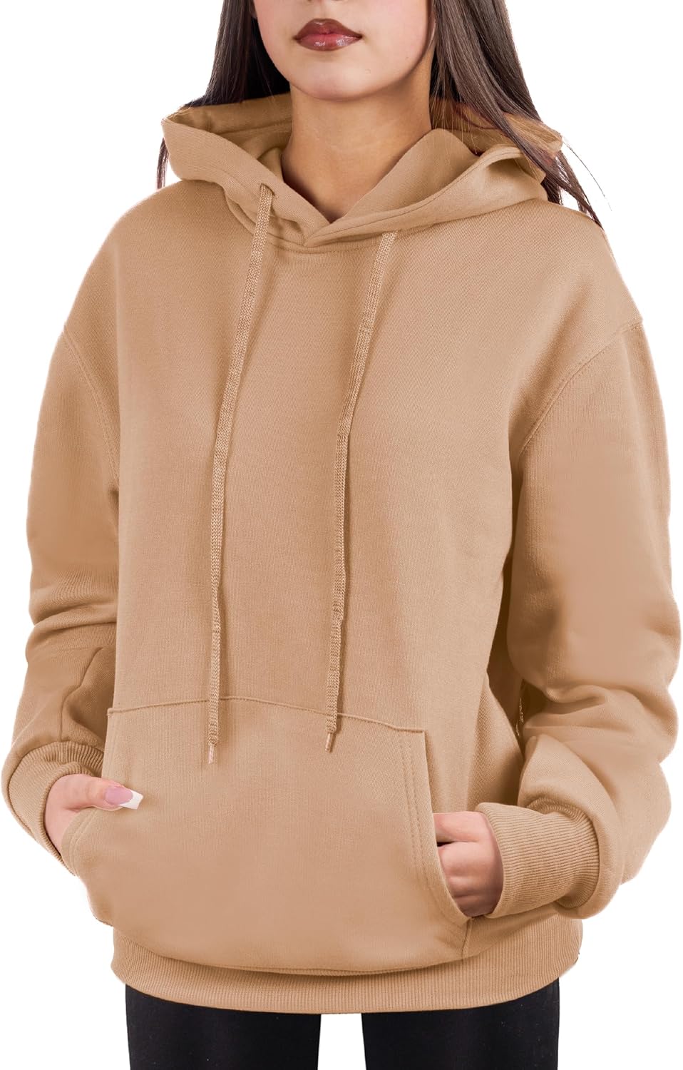 Sudadera de gran tamaño con capucha para mujer, mezcla de algodón y forro polar suave, acogedora sudadera para todos los días