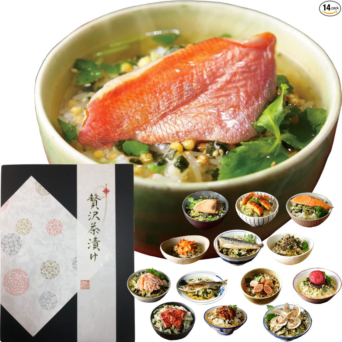 Sugamo no Ocha-ya San Nenen-en Luxury Gift Box Set of 6 Types of Tea-Soaked Foods (Goldeye, Tuna, Eel, Salmon, Sardine, Seaweed)