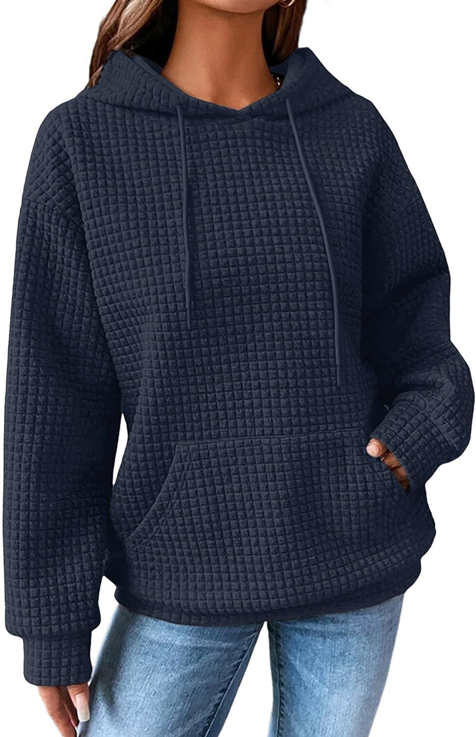 SHEWIN Sudaderas con capucha para mujer, casual, con cordón, estilo waffle, holgada, con bolsillo, 2026