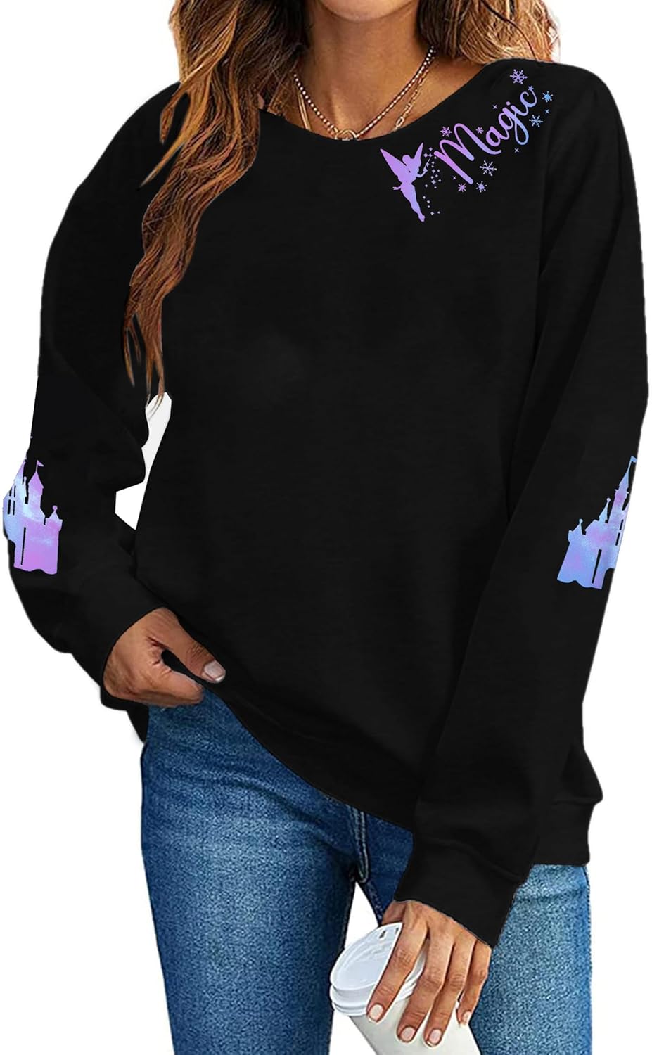 UNIQUENOE Magic Kingdom Sudaderas para mujer, camiseta mágica para vacaciones familiares, camiseta de manga larga con gráfico de castillo