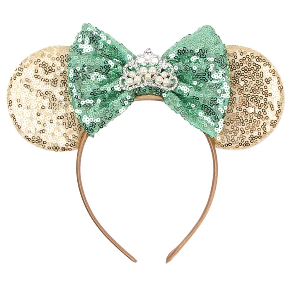 Foeran - Diademas con orejas de ratón, arcos brillantes, orejas de ratón con purpurina, decoración para fiesta de princesa, disfraz para niñas y mujeres (impresión de leopardo-1)