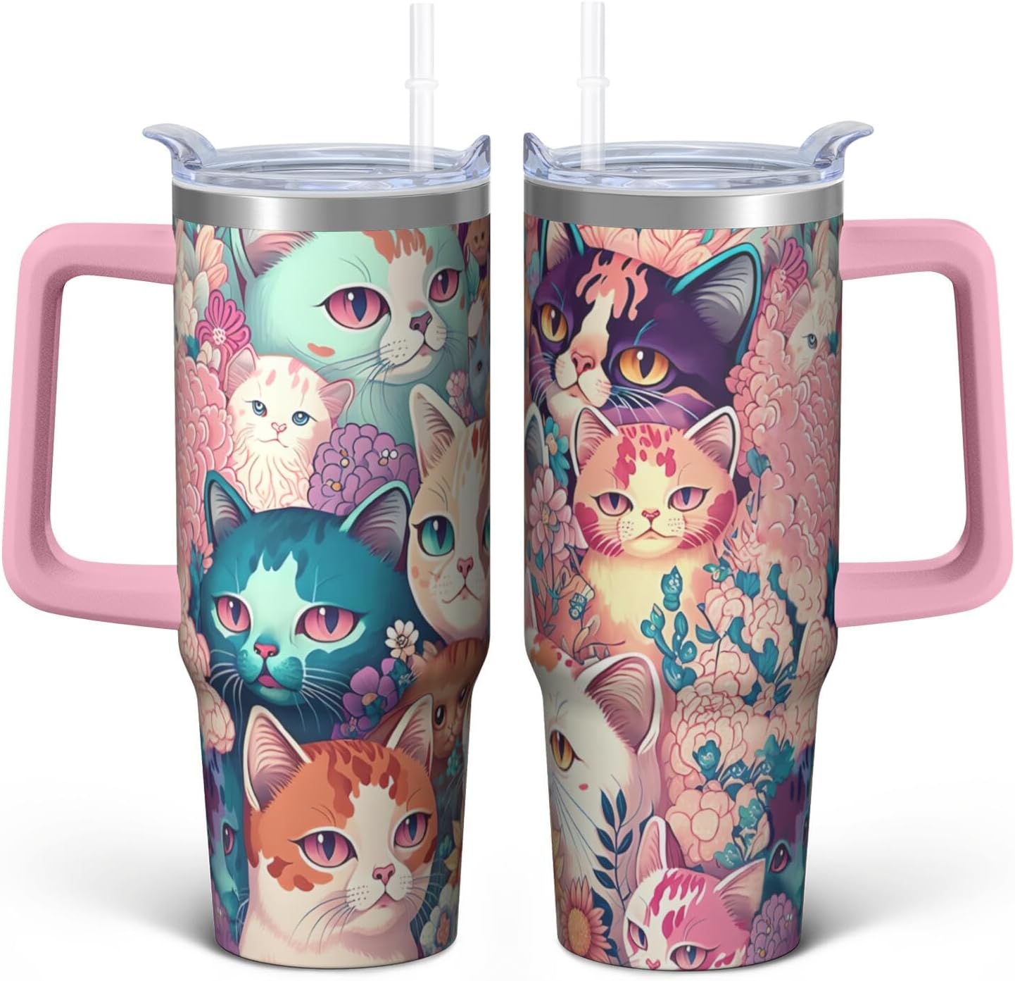 Vaso de mariposa con asa y pajita, botella de agua de viaje de 30 onzas con tapa, taza aislada de acero inoxidable, regalos de cumpleaños para mujeres amantes de los animales