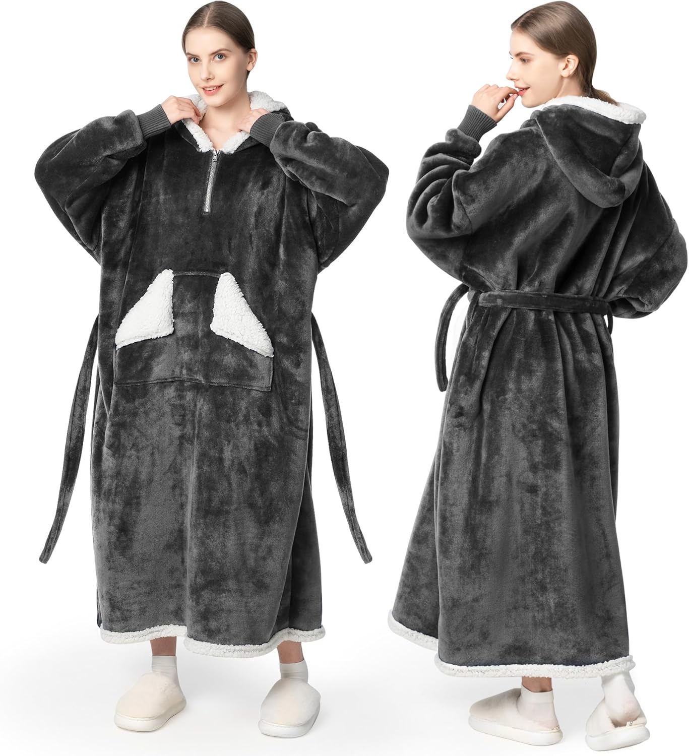 Touchat - Manta con capucha portátil, sudadera con capucha de forro polar sherpa de gran tamaño con bolsillo gigante y mangas para adulto, regalo de manta gris cálida y acogedora para mujeres