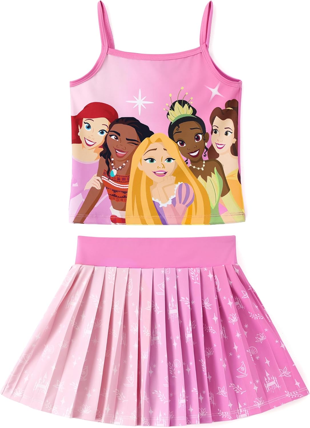 Disney Minnie Frozen Stitch Princess - Conjunto de falda de tenis para niñas pequeñas, camisola atlética y falda pantalón de 2 piezas, 2-9 años