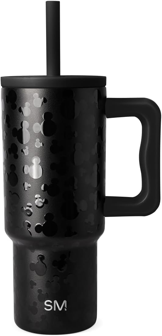 Simple Modern Disney Trek Kids - Vaso de acero inoxidable para niños y niñas, con asa y tapa con pajilla de silicona, resistente a derrames y fugas, reutilizable, Minnie Mouse en terrazo, 24 onzas