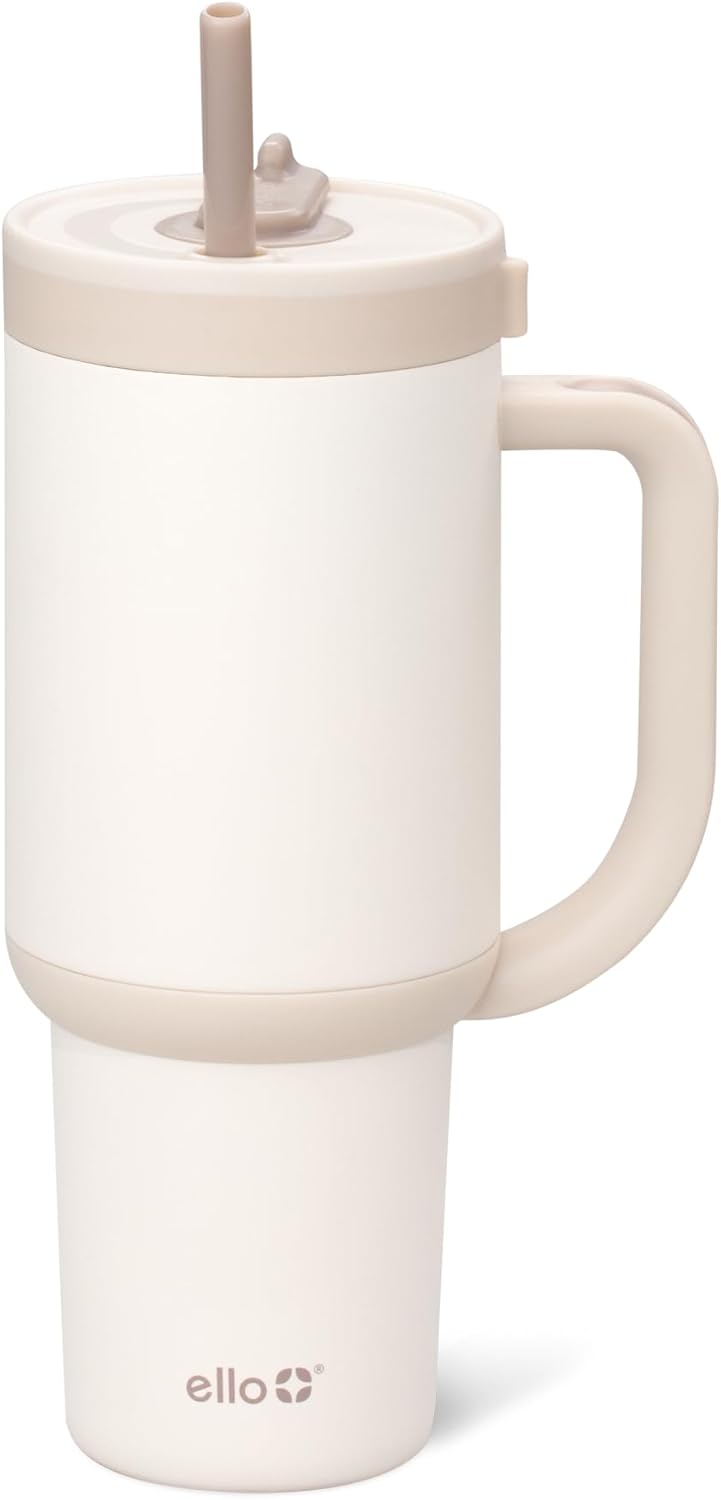 Ello Oasis - Vaso de 30 onzas con asa y pajita retráctil | Taza reutilizable de acero inoxidable aislada 100% a prueba de fugas, regalos para adolescentes, mujeres y hombres | Mantiene el frío durante