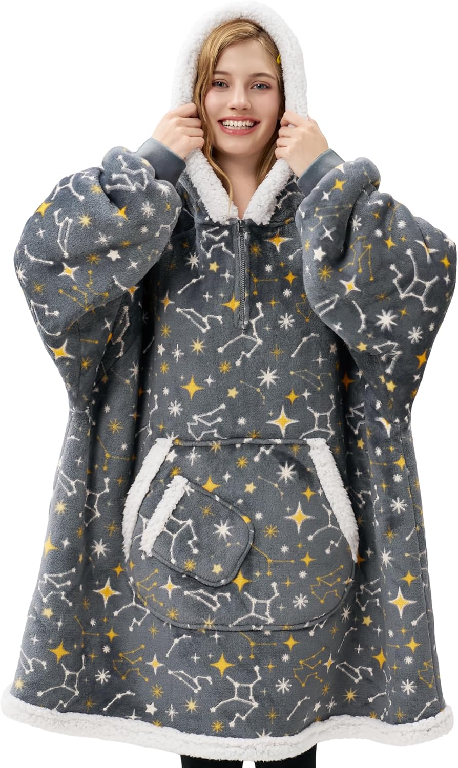 Giggling Getup Manta con capucha para adultos, regalos para adolescentes, niñas, hermanas, mujeres, forro polar sherpa, sudadera con capucha, cálida y acogedora con bolsillo y mangas, color beige gato