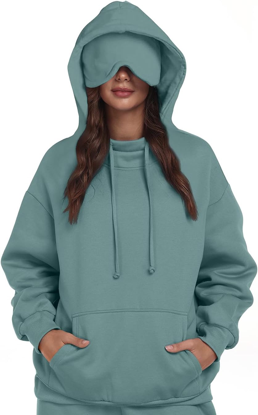 Sudadera con capucha SeSe Code con máscara para los ojos para viajes en avión, unisex, de gran tamaño, para dormir, con bolsillo, de forro polar, para parejas