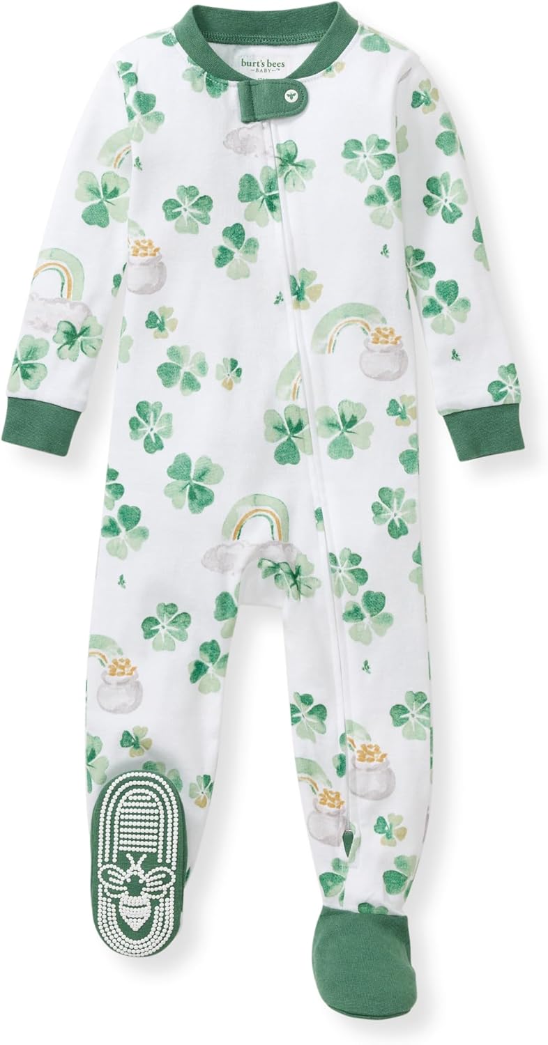Burt's Bees Baby Pijama para niñas, 100% algodón orgánico, pijama de una pieza, overol con cremallera diagonal, ajuste cómodo