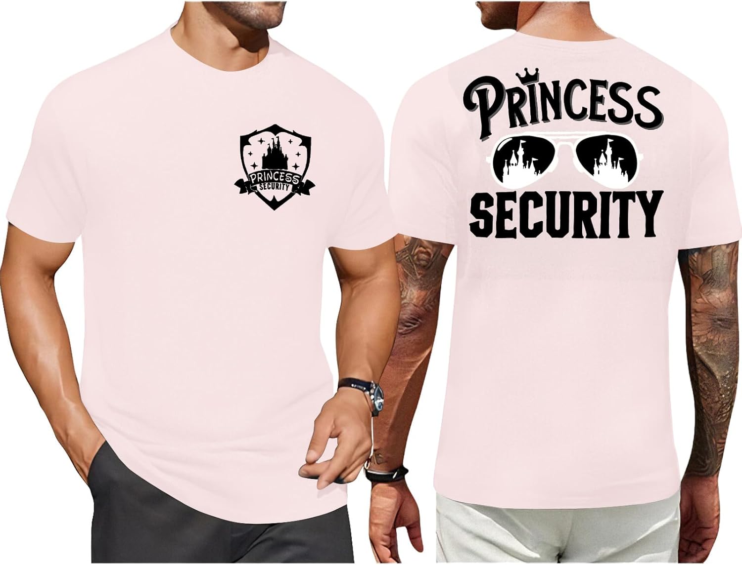 FRYAID Camiseta del Equipo de Seguridad de Princesas para Hombres Camiseta Mágica Reino Mágico Camisetas Papá Fiesta de Cumpleaños Viaje Familiar Tops de Manga Corta