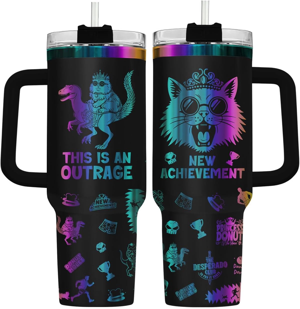 34HD Lord Fantasy Adventure - Vaso de café con aislamiento de acero inoxidable de 40 onzas, taza de viaje con asa y tapa para pajilla, segunda taza de café, regalos para amantes de los libros