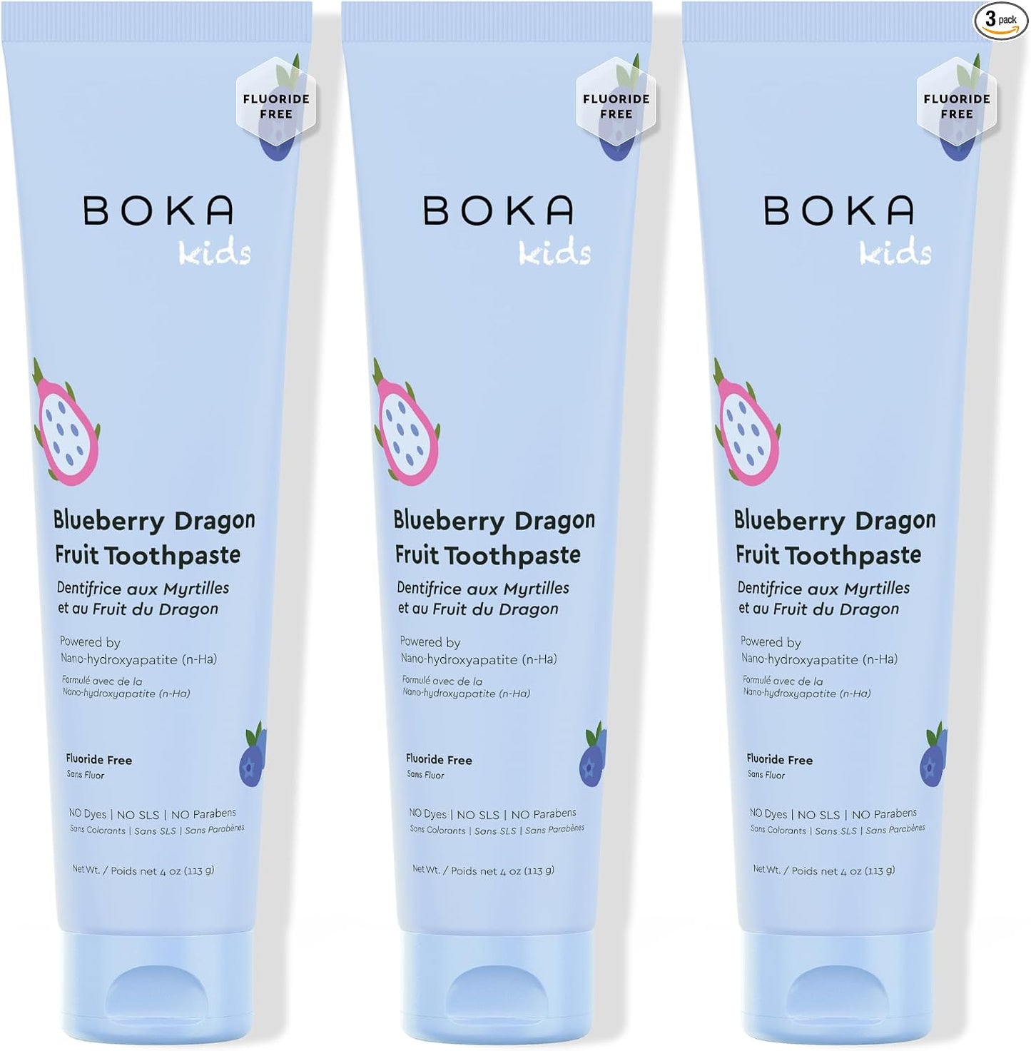 Boka Pasta de dientes sin flúor Nano Hydroxiapatite Pasta de dientes - Sabor fresa y mango, 4 oz 1 paquete