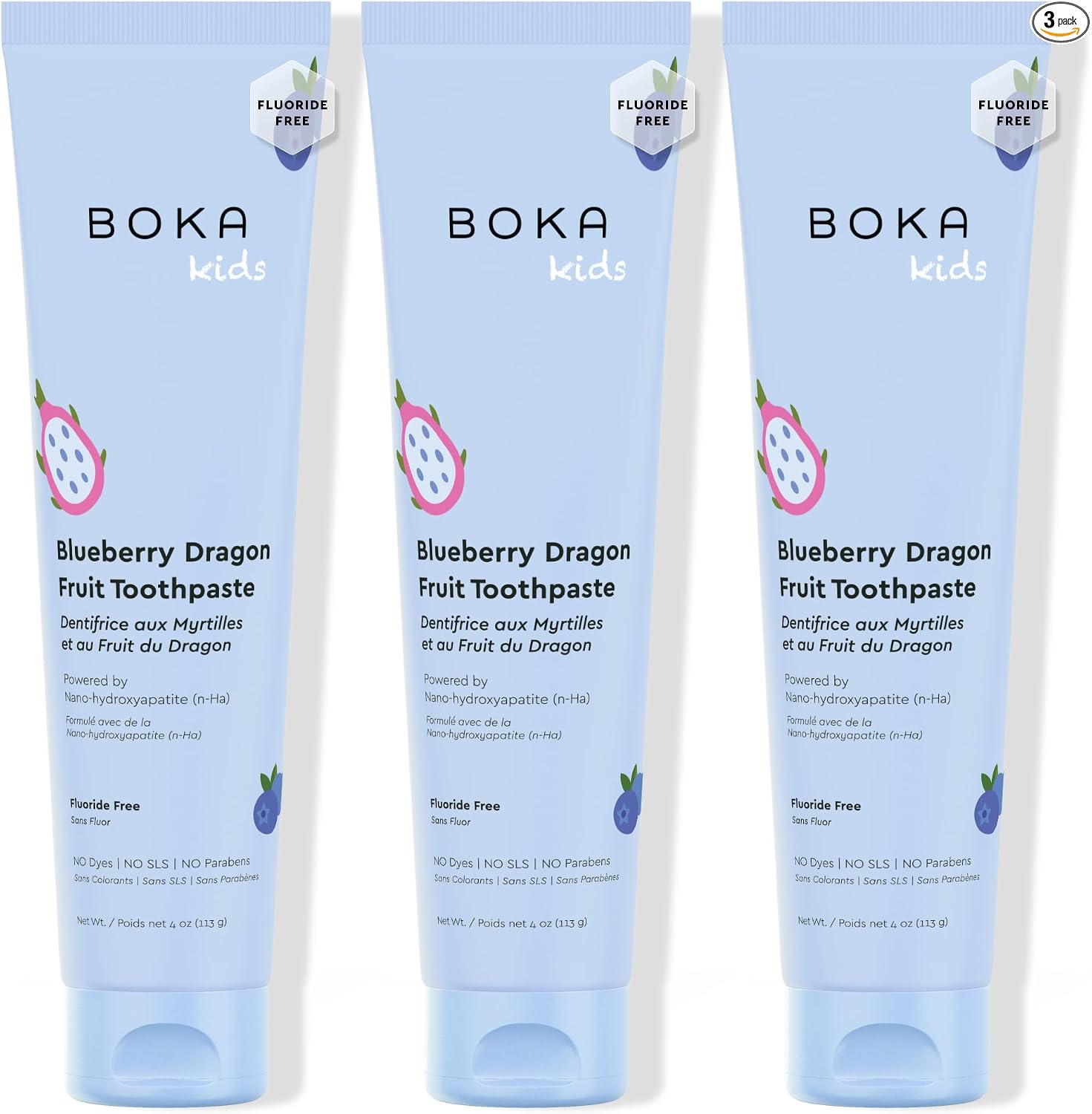 Boka Pasta de dientes sin flúor Nano Hydroxiapatite Pasta de dientes - Sabor fresa y mango, 4 oz 1 paquete