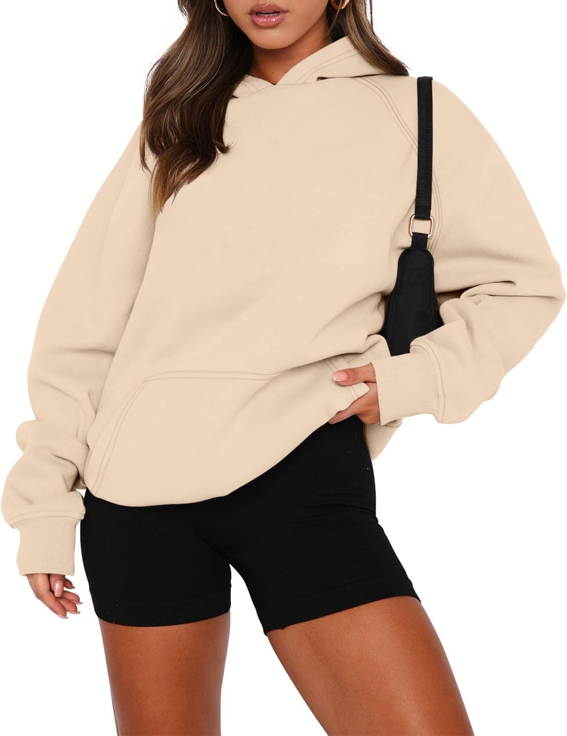 onlypuff Sudadera de manga larga con capucha para mujer, con bolsillo de canguro, suéter básico de forro polar
