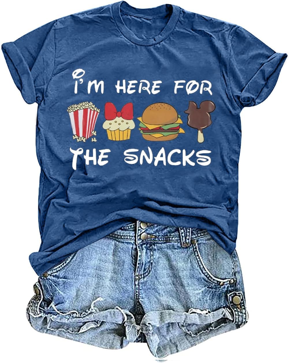 Camisa Mágica para Mujer: Estoy Aquí por los Snacks, Camiseta del Reino Mágico, Camiseta Graciosa de Viajes por el Mundo, Camiseta de Manga Corta, Top