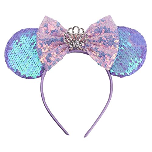 Foeran - Diademas con orejas de ratón, arcos brillantes, orejas de ratón con purpurina, decoración para fiesta de princesa, disfraz para niñas y mujeres (impresión de leopardo-1)
