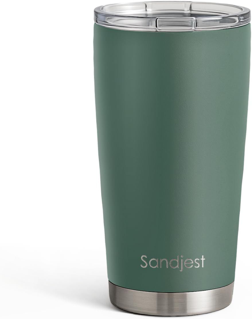 SANDJEST Vaso de acero inoxidable de 20 onzas, taza aislada al vacío de doble pared con tapa, taza de café de viaje para mujeres, niñas, amigos, hermanas, cumpleaños, Navidad (rosa pálido)