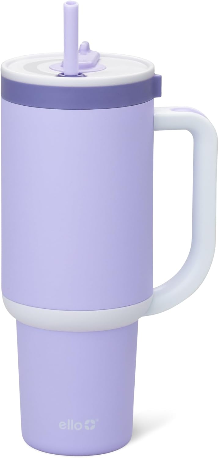 Ello Oasis - Vaso de 30 onzas con asa y pajita retráctil | Taza reutilizable de acero inoxidable aislada 100% a prueba de fugas, regalos para adolescentes, mujeres y hombres | Mantiene el frío durante