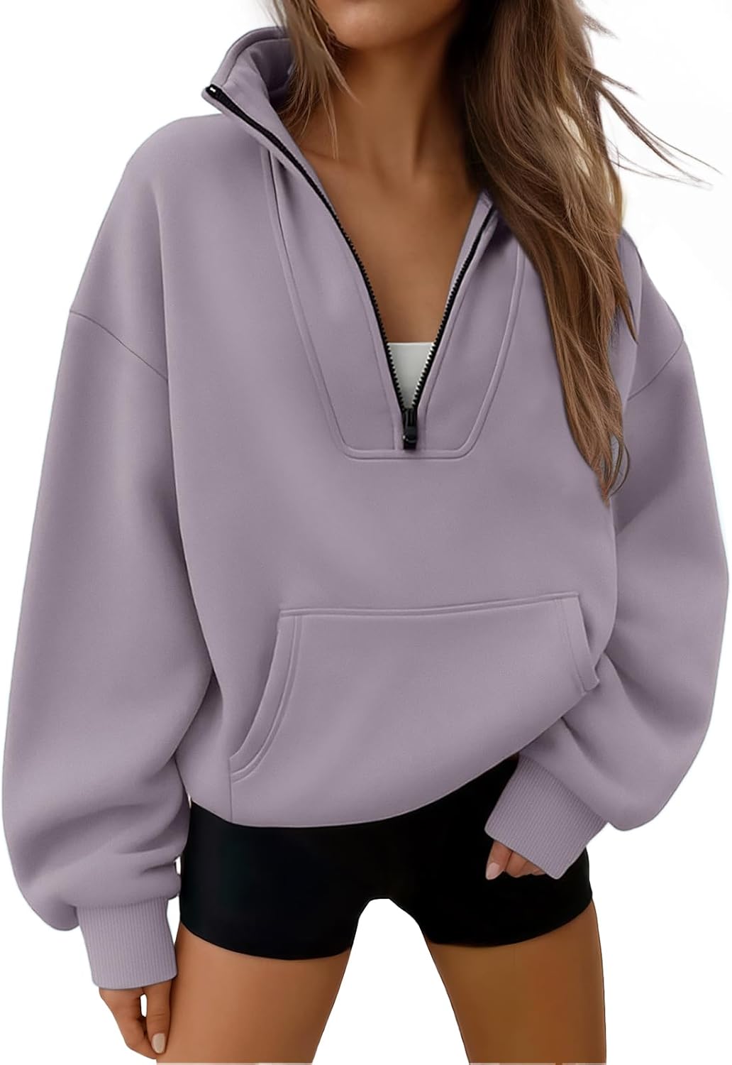 Trendy Queen - Sudaderas con medio cierrey capucha de gran tamaño, comoda, extragrande, para otoño, Y2K, ropa de invierno, 2024