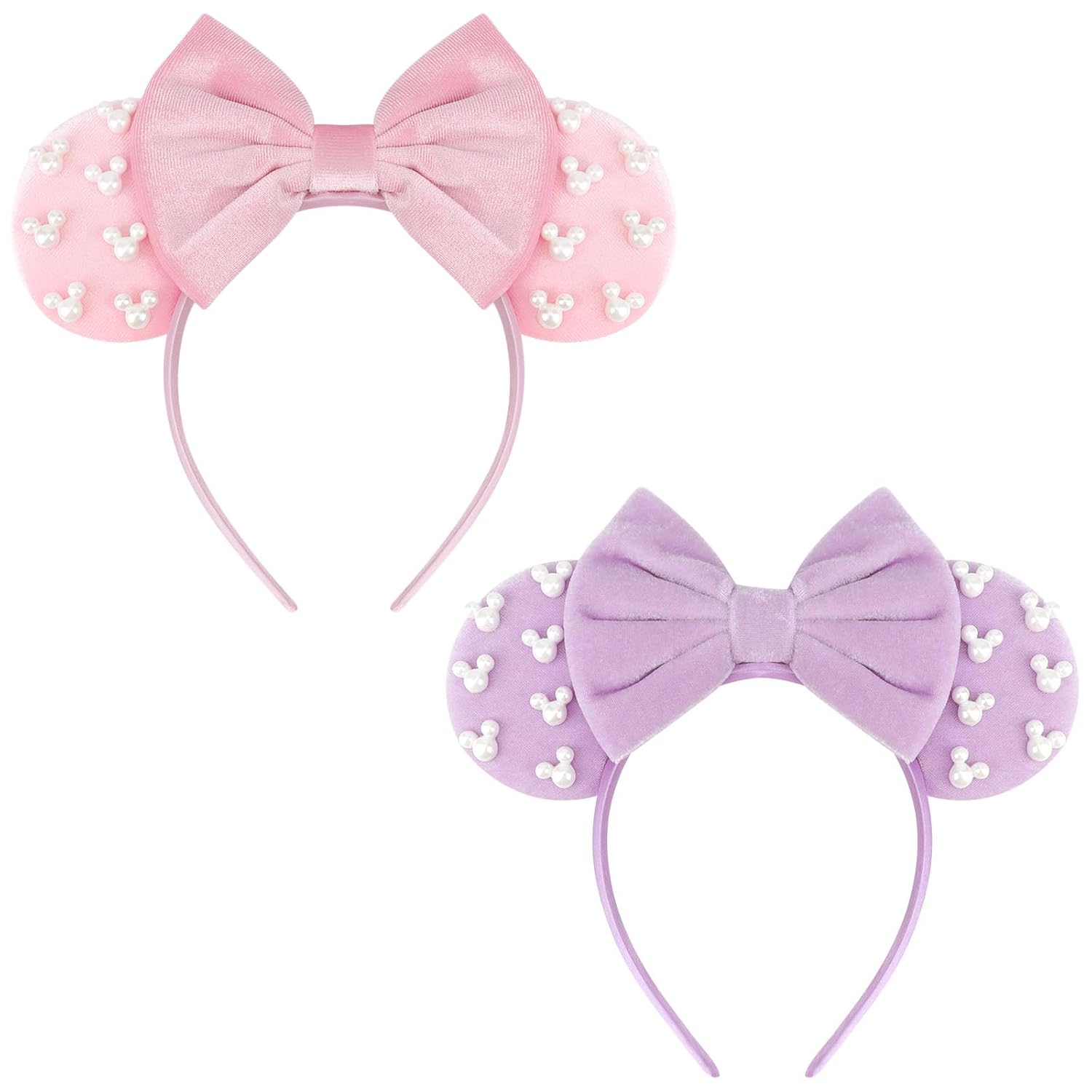 DRESHOW - Diademas con orejas de ratón para mujeres, cintas de pelo de perlas, lazos para la cabeza, cintas de terciopelo, disfraz de cosplay de Navidad, disfraz de princesa, decoración para fiestas