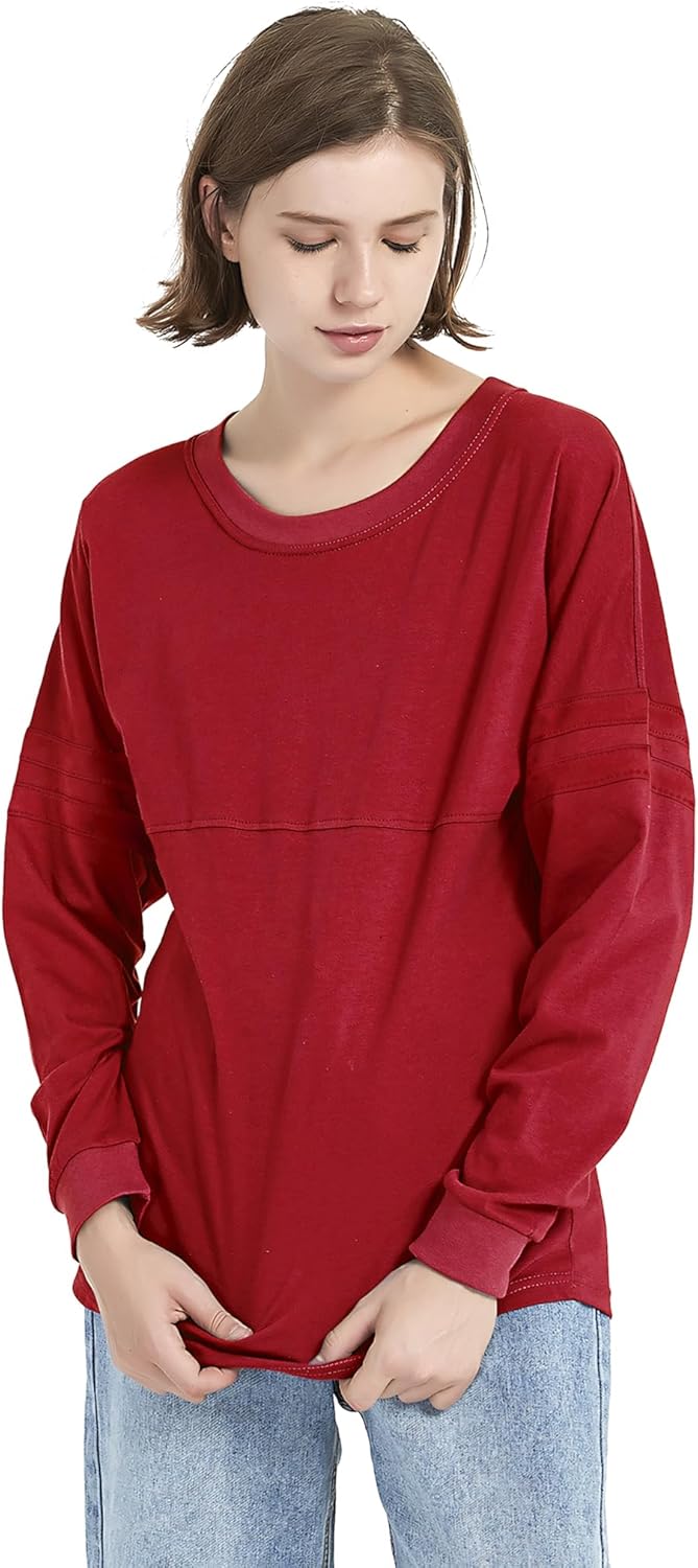 TopTie Camiseta de manga larga con pompones y cuello redondo para mujer, color blanco