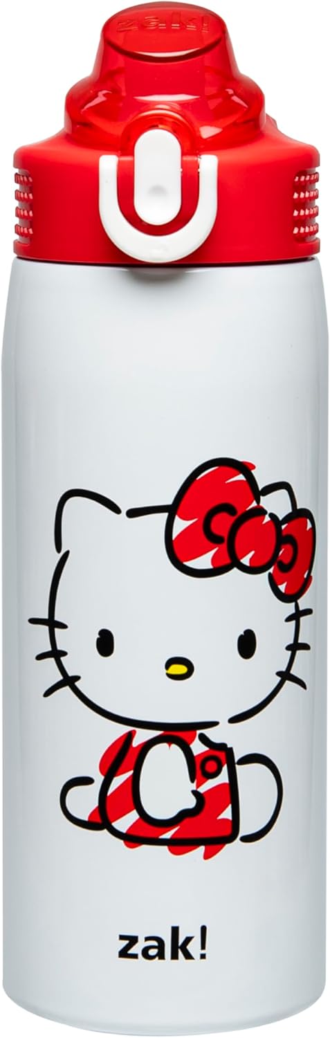 Zak Designs Disney Sage - Botella de agua para niños para la escuela o viajes, botella de agua de acero inoxidable de 19 onzas con pajita, asa y tapa de boquilla desplegable a prueba de fugas (Stitch)