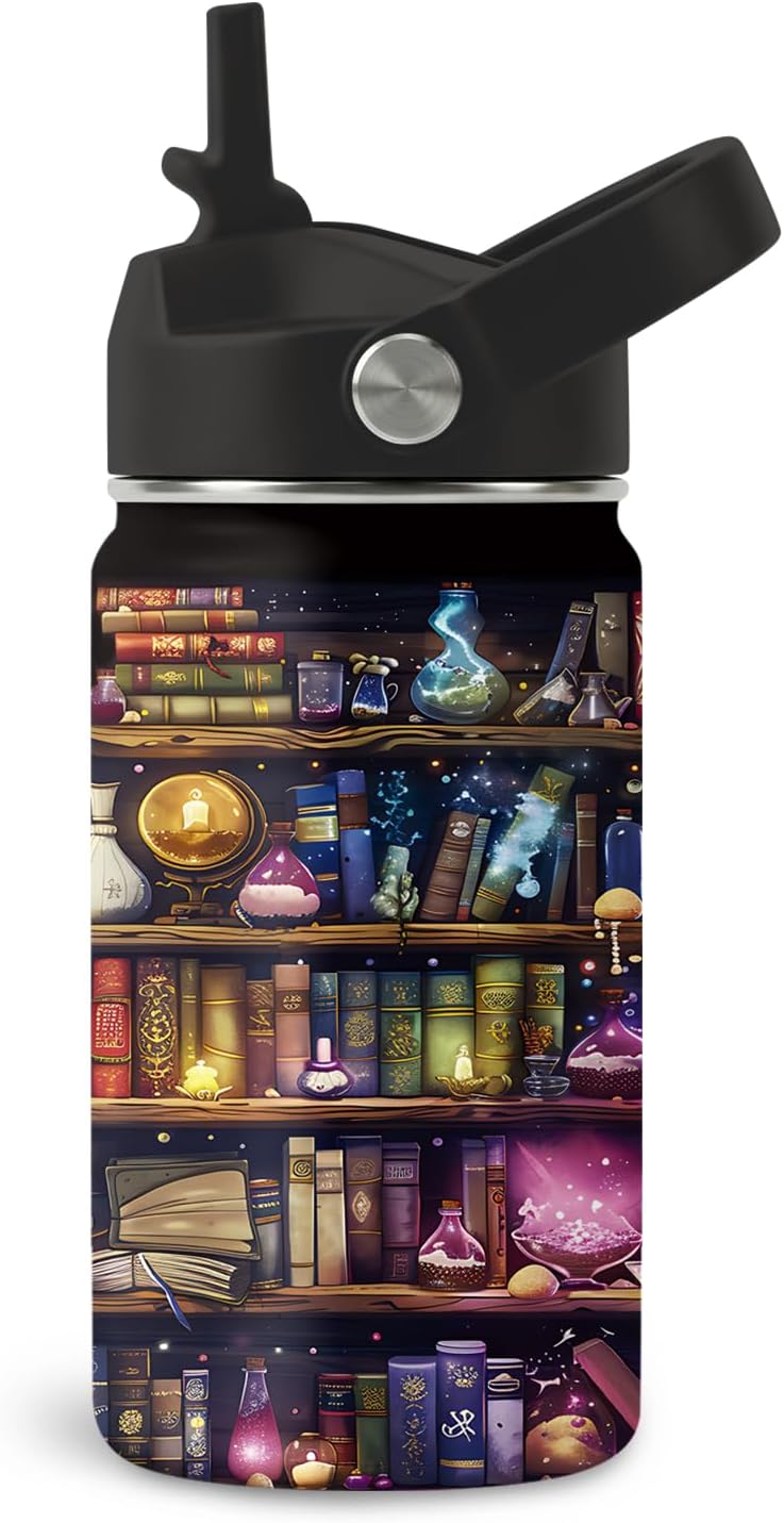 Regalos para amantes de los libros, botella de agua de 16 onzas con tapa con popote para niñas, vaso de libro para amigos, regalos de cumpleaños para mujeres, lectores, bibliotecaria, accesorios de