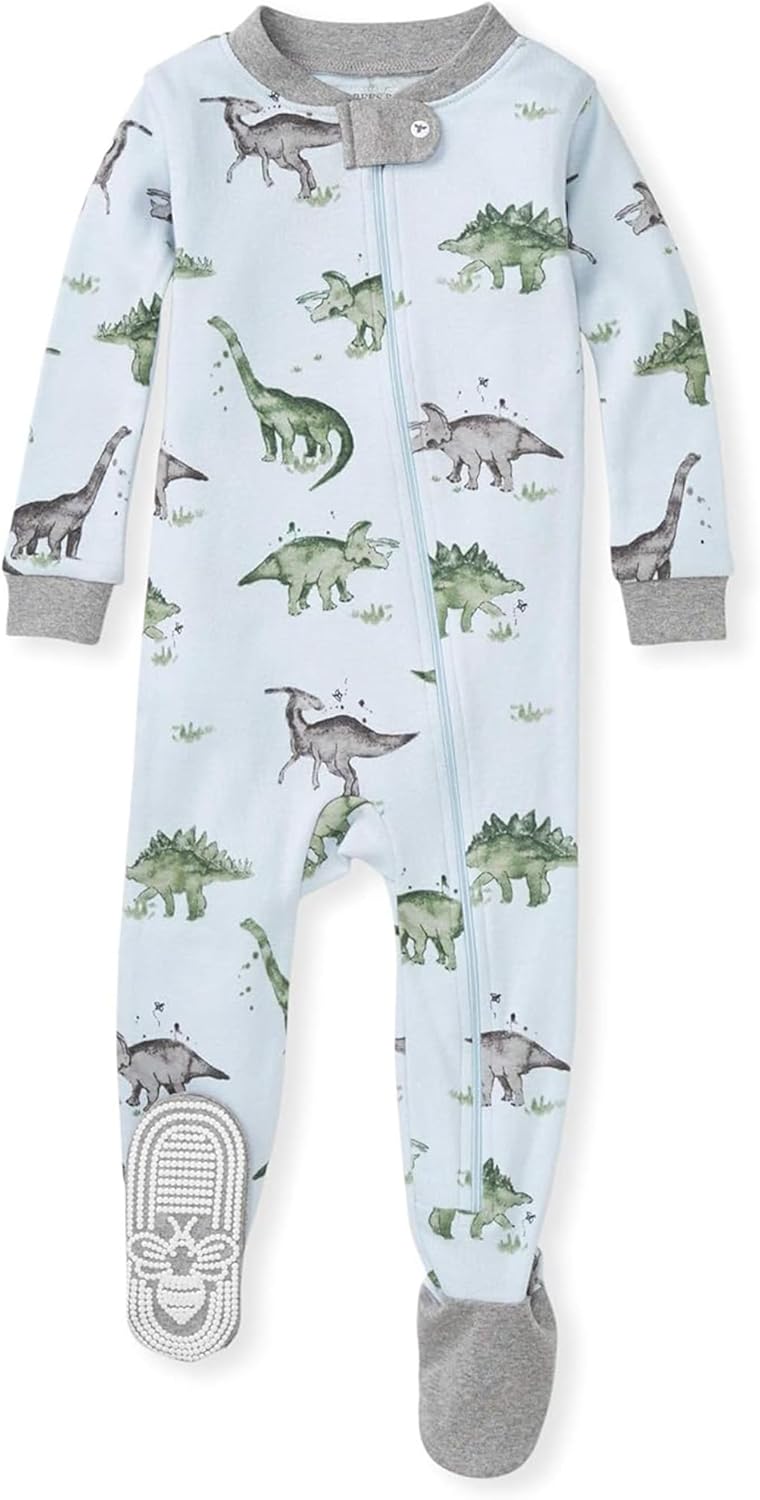 Burt's Bees Baby Pijama de algodón orgánico para niños, ajuste cómodo con pies | Convenient 2-way zip front sleeper pajama is equipped with non-slip bee grips for active littles on the move