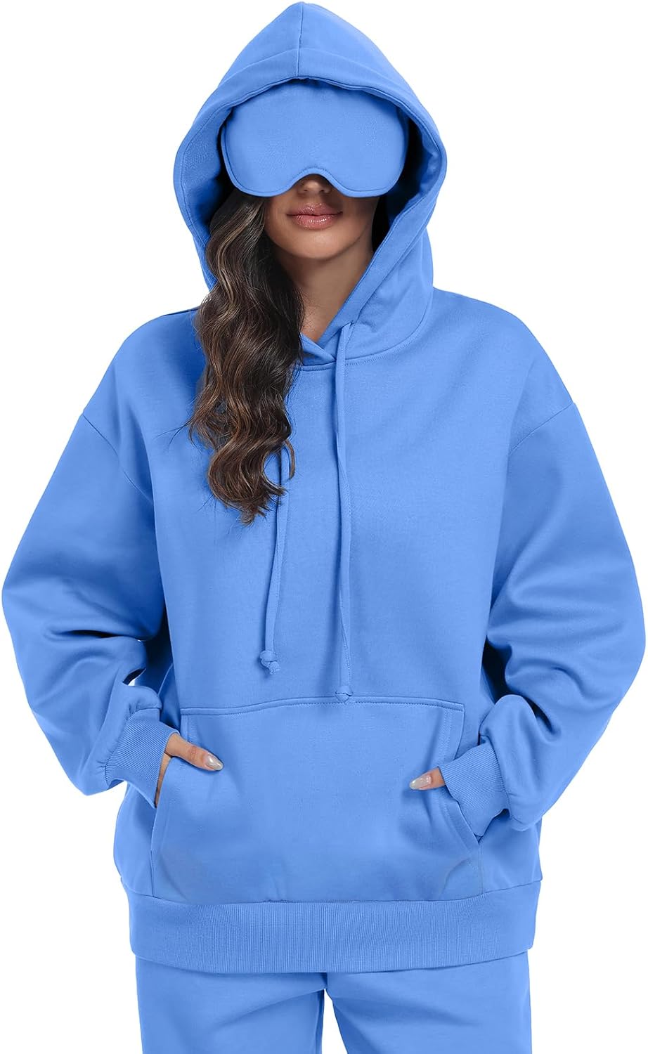 Sudadera con capucha SeSe Code de viaje con máscara para los ojos, sudadera unisex de forro polar de gran tamaño para dormir en el avión, para viajes por carretera, siestas, sudaderas con capucha para