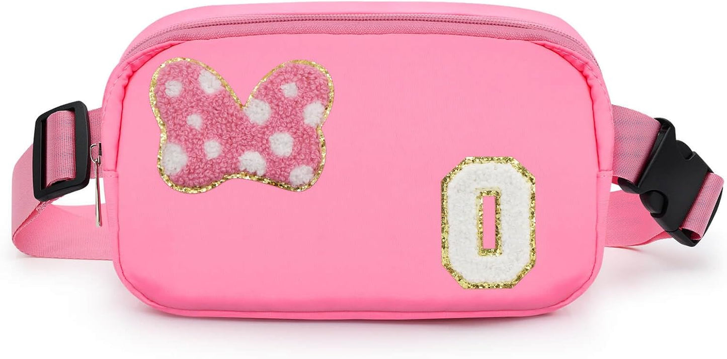 Riñonera con Lazo de Letra Inicial de Chenilla, Bolsa Cruzada Impermeable para Parque, Regalos de Navidad y Cumpleaños para Niñas Adolescentes, Hijas, Mujeres, Niños, Adultos, Linda Bolsa de Cinturón