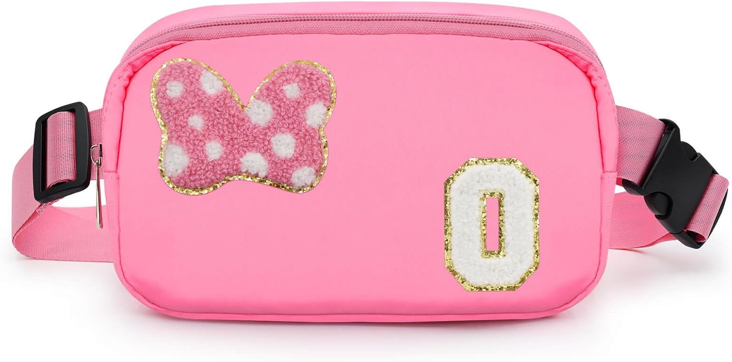 Riñonera con Lazo de Letra Inicial de Chenilla, Bolsa Cruzada Impermeable para Parque, Regalos de Navidad y Cumpleaños para Niñas Adolescentes, Hijas, Mujeres, Niños, Adultos, Linda Bolsa de Cinturón