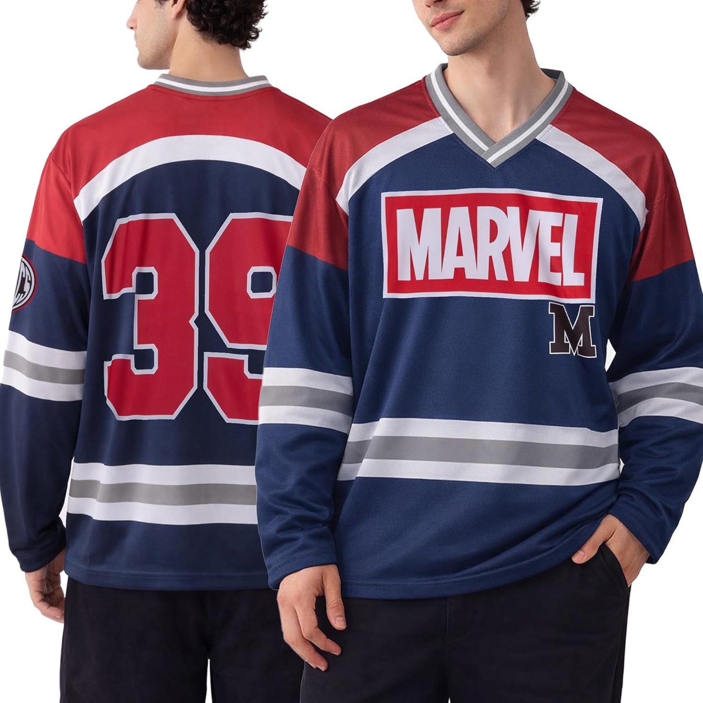 Marvel Jersey de hockey para hombre - Spider-Man Punisher y Mickey Mouse Camisetas clásicas de manga larga con gráfico de malla para hombres | Vibrant Marvel Graphics, Breathable Mesh Fabric, Long Sleeve, Relaxed Fit, Size Runs Large