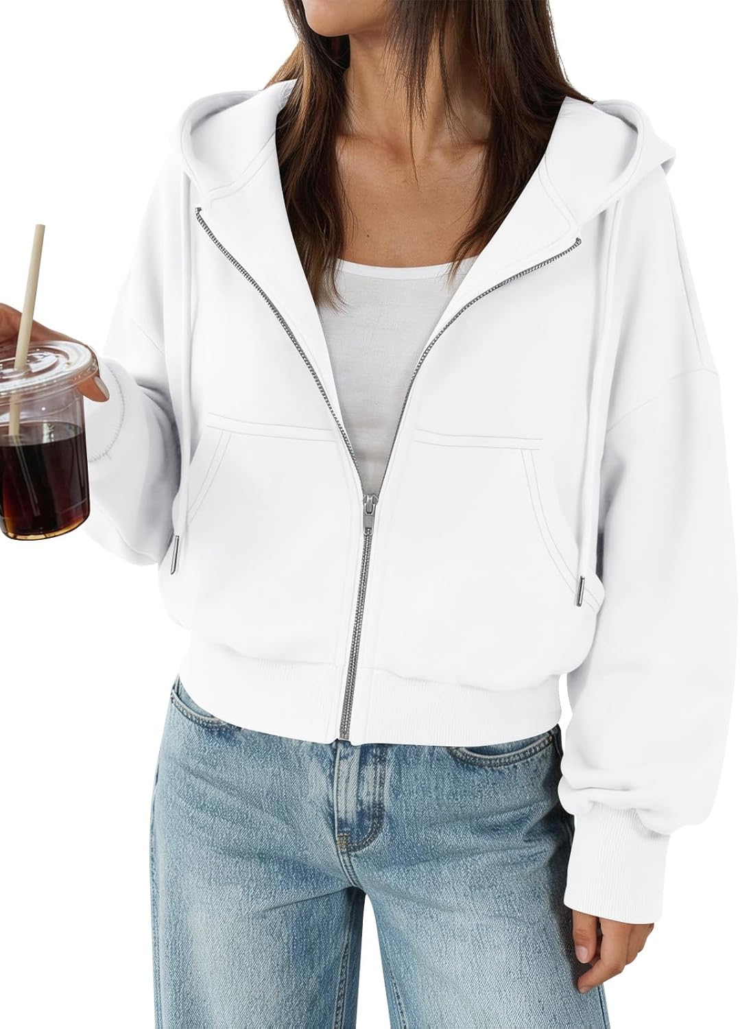 Trendy Queen - Sudaderas de vellón para mujer, con capucha y cremallera, modernas, para otoño, adolescentes y niñas