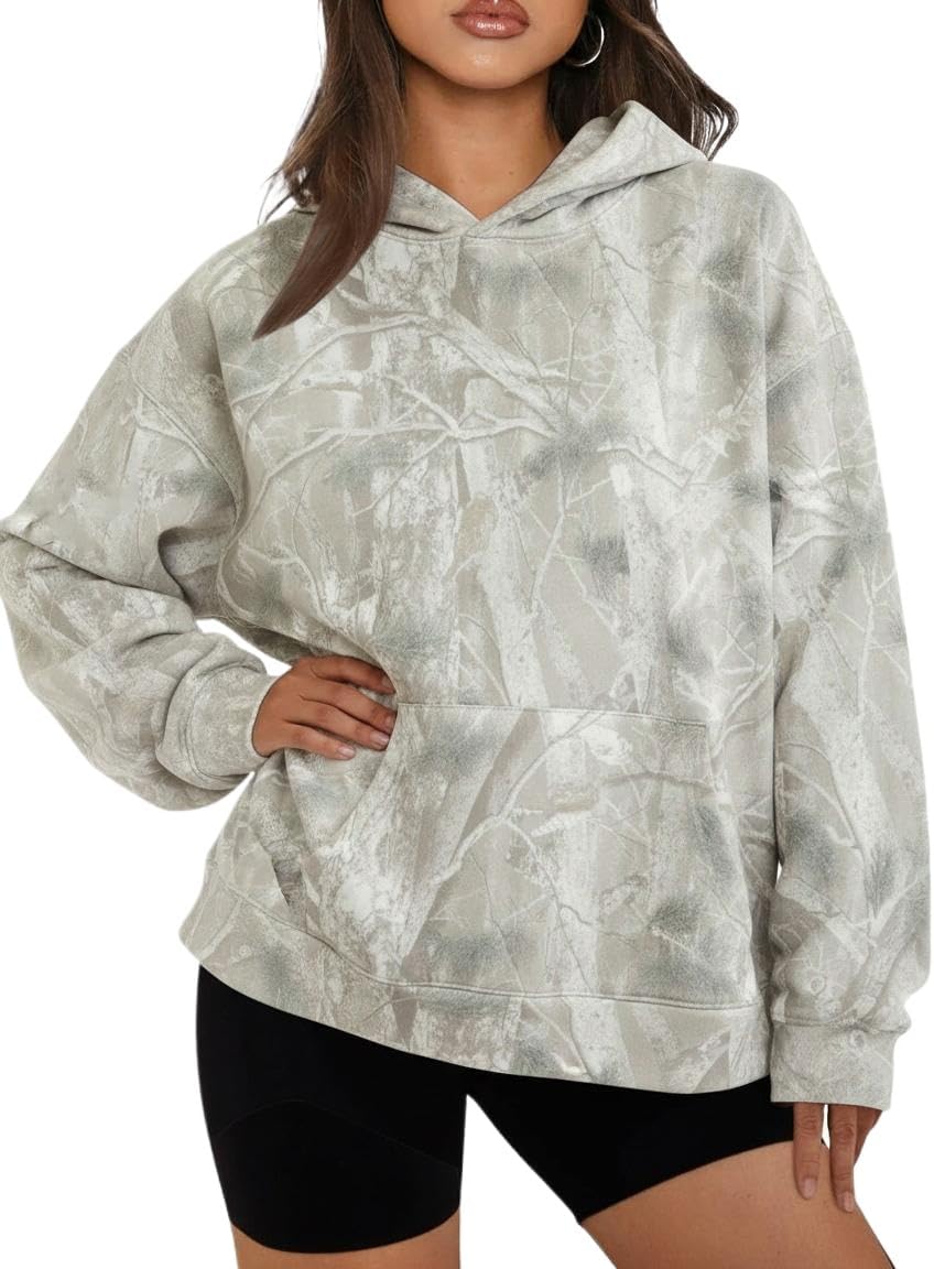 MSBESYOR Sudadera con Capucha de Camuflaje para Hombre y Mujer, Sudadera con Capucha de Forro Polar de Gran Tamaño con Hoja de Arce, Sudadera con Estampado Gráfico y Bolsillo