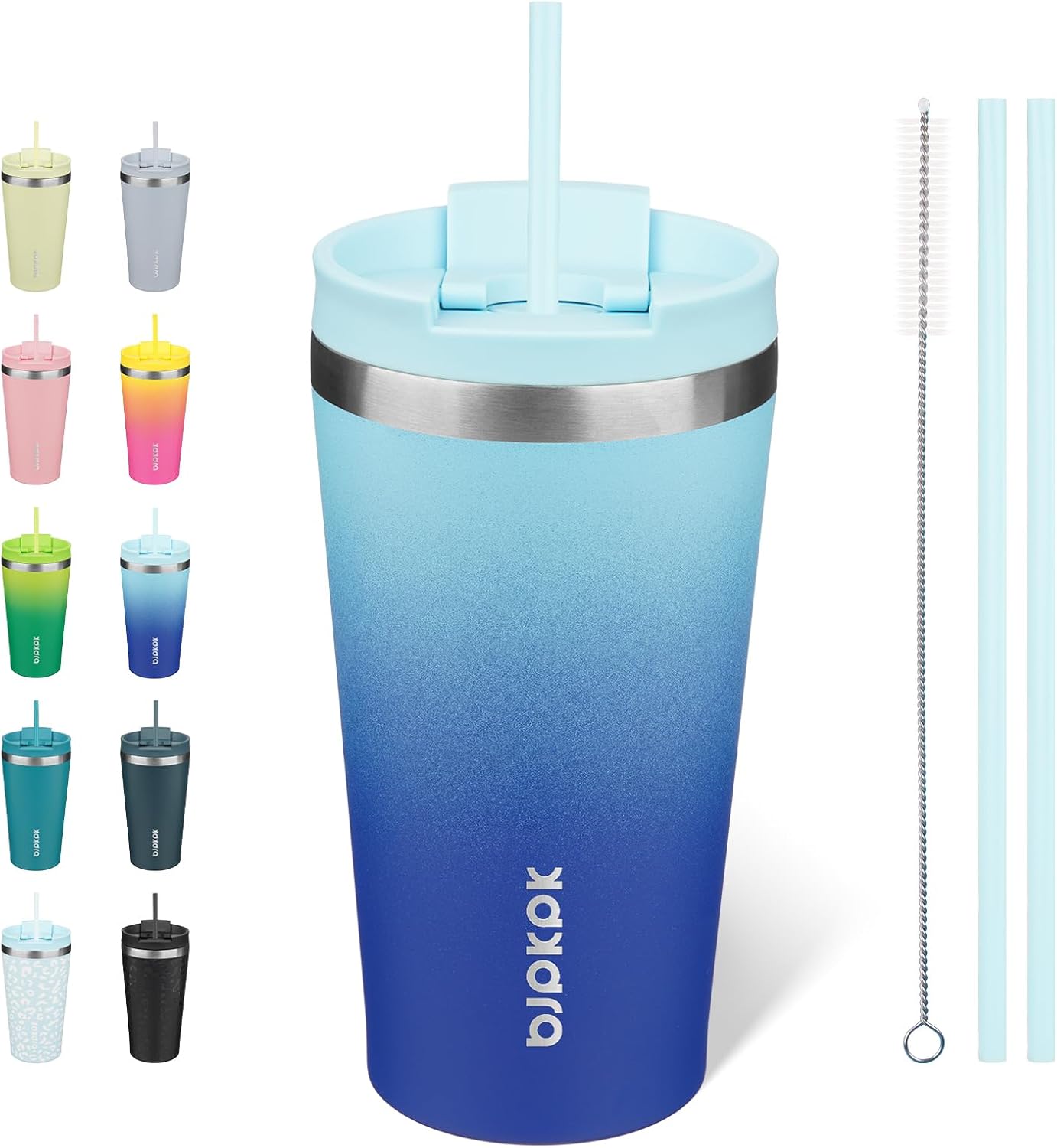 BJPKPK - Vaso de acero inoxidable con aislamiento, tapa y pajilla, taza de café para viaje, de 18 onzas, diseño de laguna