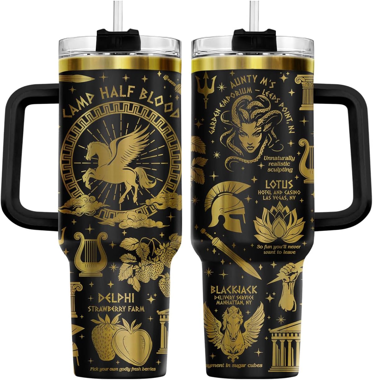 34HD Lord Fantasy Adventure - Vaso de café con aislamiento de acero inoxidable de 40 onzas, taza de viaje con asa y tapa para pajilla, segunda taza de café, regalos para amantes de los libros
